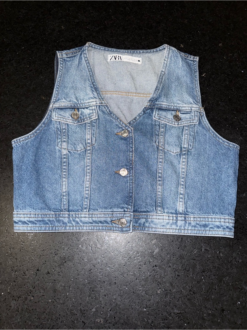 UEC Zara Blue Jean Cropped Denim Vest DEEP V NECK SZ M